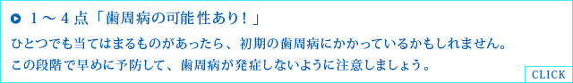 1～4点「歯周病の可能性あり！」